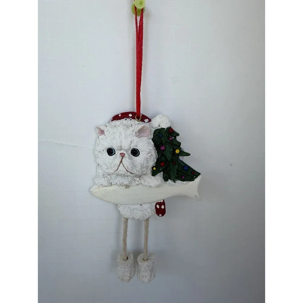 White Persian CAT Dangling Legs Grumpy Christmas Ornament E&S Pets personalize